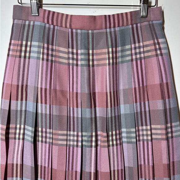 Edinburgh Woolen Mill Vintage Wool Pleated Skirt Pink Plaid 14 Preppy Academia - Picture 2 of 9